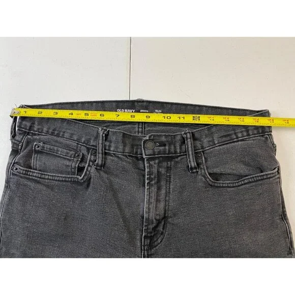 Old Navy Slim BuiltIn Flex Jeans Mens 34x32 Washed Black Distressed Ripped Knees - Picture 9 of 13